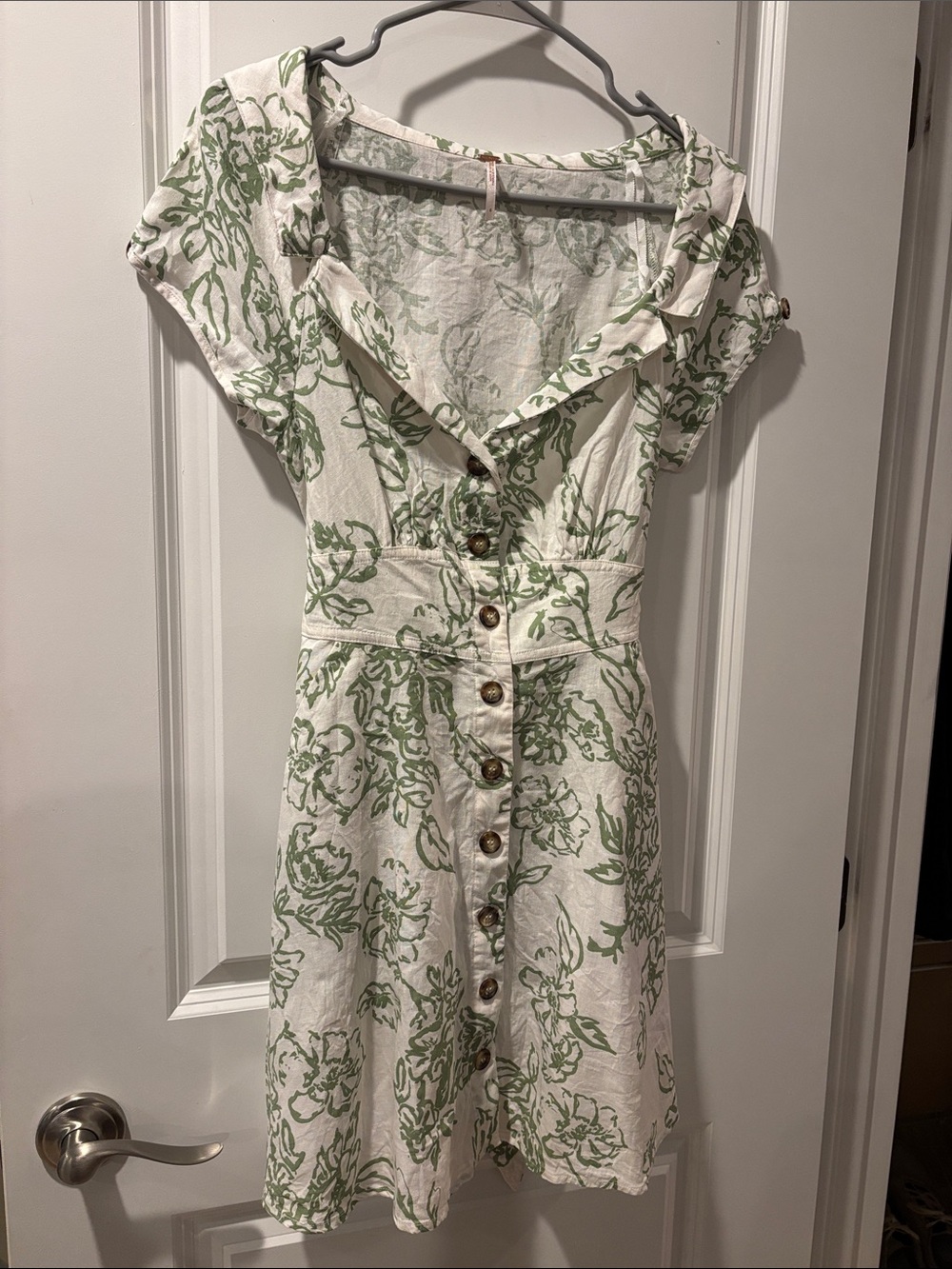 Free People White Mini Dress with Green Floral Print